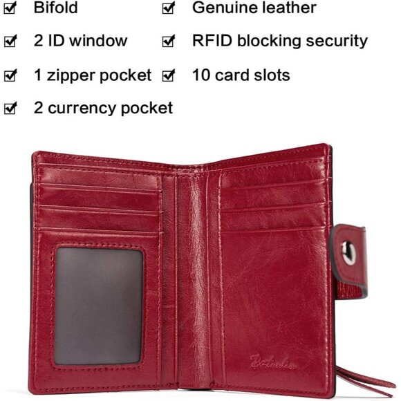 Women Leather Wallet RFID Blocking Small Bifold Zipper 1-a-wine red - Picture 5 of 6